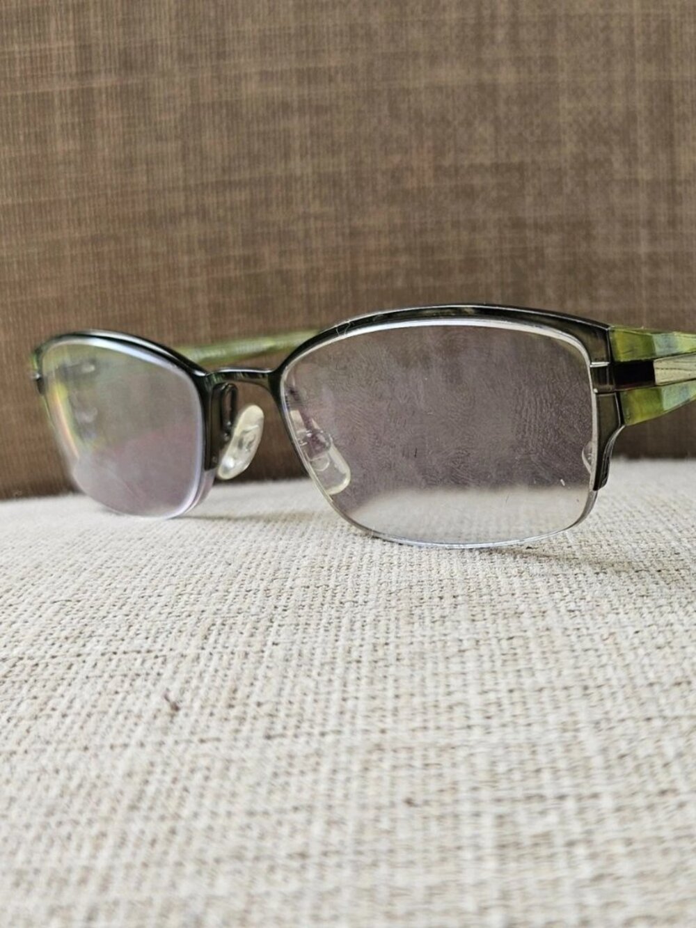 O&X New York Glasses Frame Titanium Eyewear Green/Gunmetal Eyeglasses Made Japan